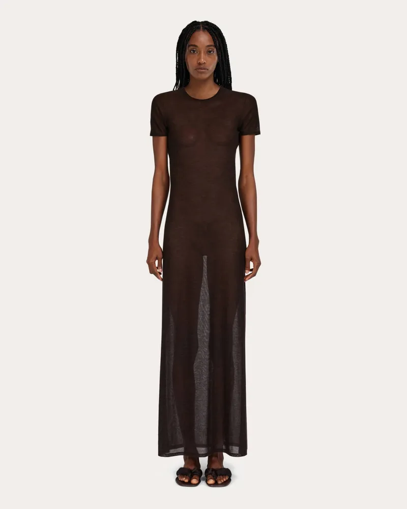 Ferragamo Damen Gerade geschnittenes Kleid aus Seide und Kaschmir Braun Braun