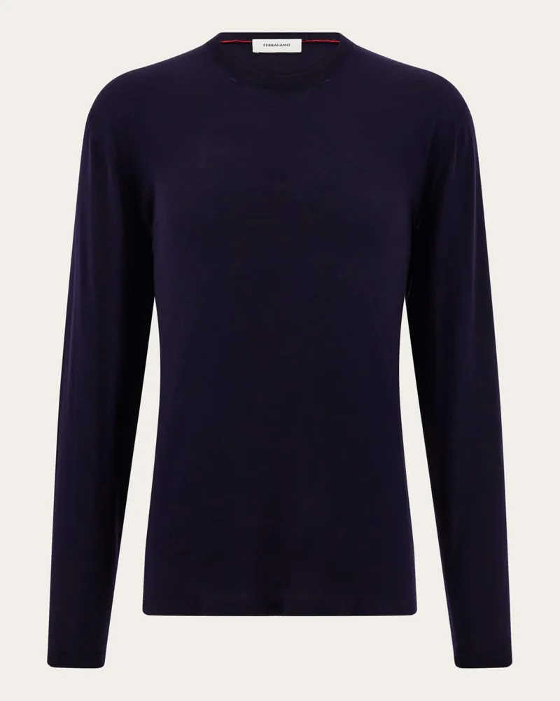 Ferragamo Herren Rundhalspulli Blau Blau
