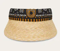 Damen Strohvisor mit Arabesque-Print Schwarz