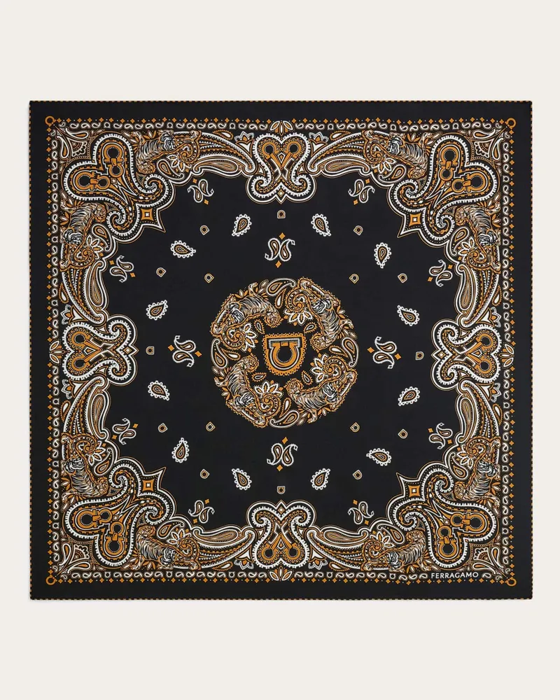 Ferragamo Damen Seidenhalstuch mit Bandana-Print Schwarz Schwarz