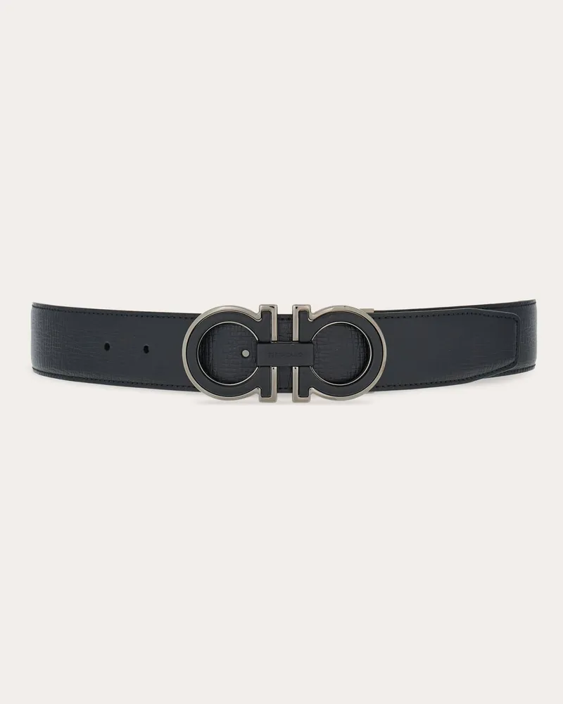 Ferragamo Herren Verstellbarer Gancini Wendegürtel Schwarz Schwarz
