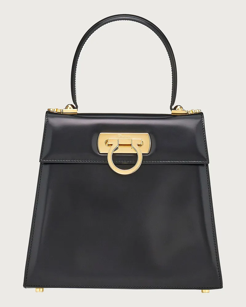 Ferragamo Damen Iconic Top Handle (M) Schwarz Schwarz
