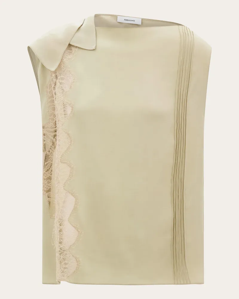 Ferragamo Damen Top mit Spitzeneinsatz Beige Braun