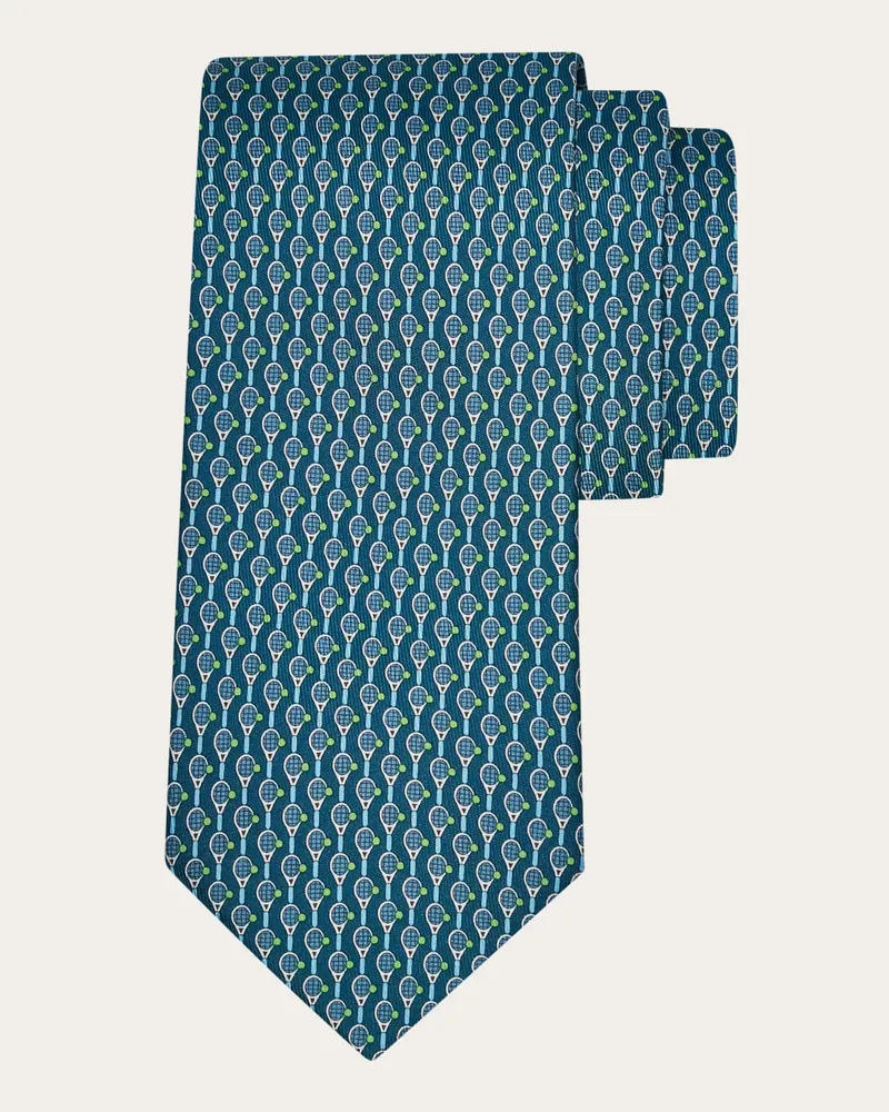 Ferragamo Herren Seidenkrawatte mit Tennis-Print Grün Grün
