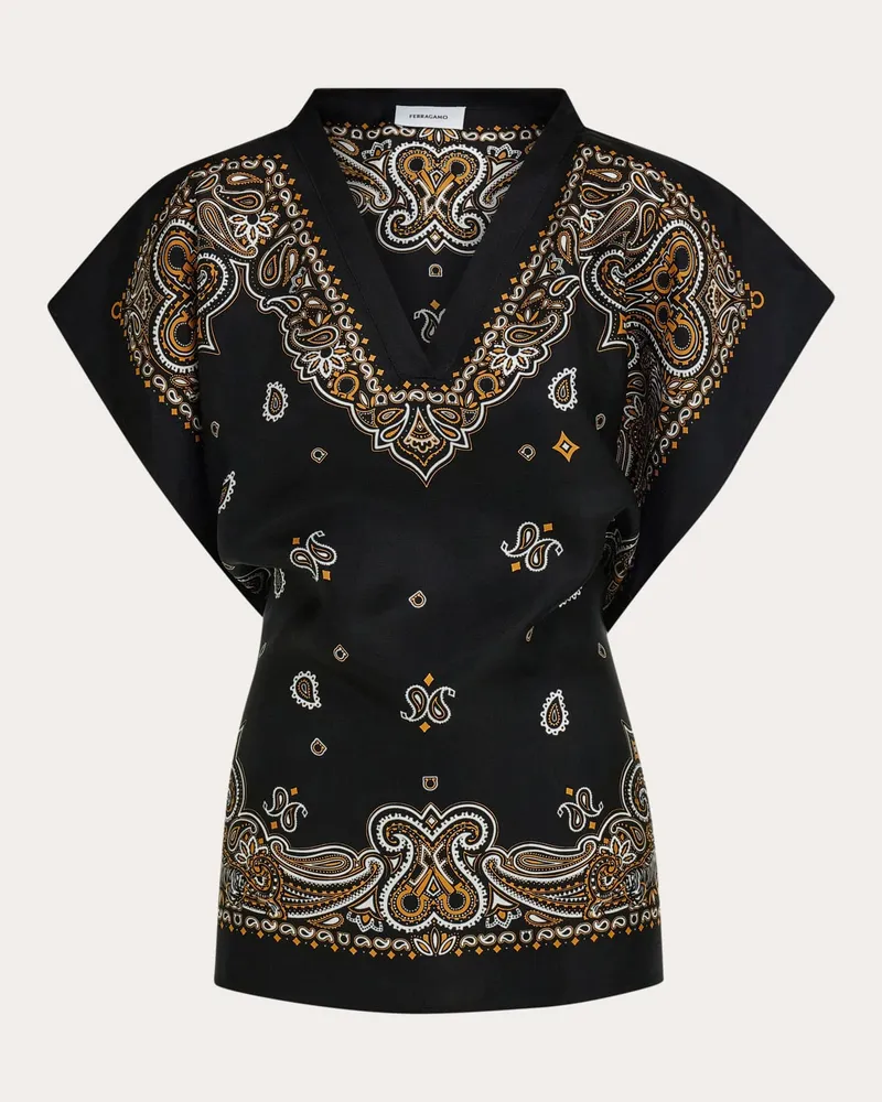 Ferragamo Damen Poncho mit Arabesque-Print Schwarz Schwarz