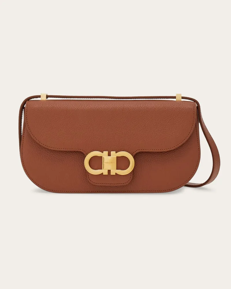 Ferragamo Damen East-West Umhängetasche Doppel-Gancini Braun Braun