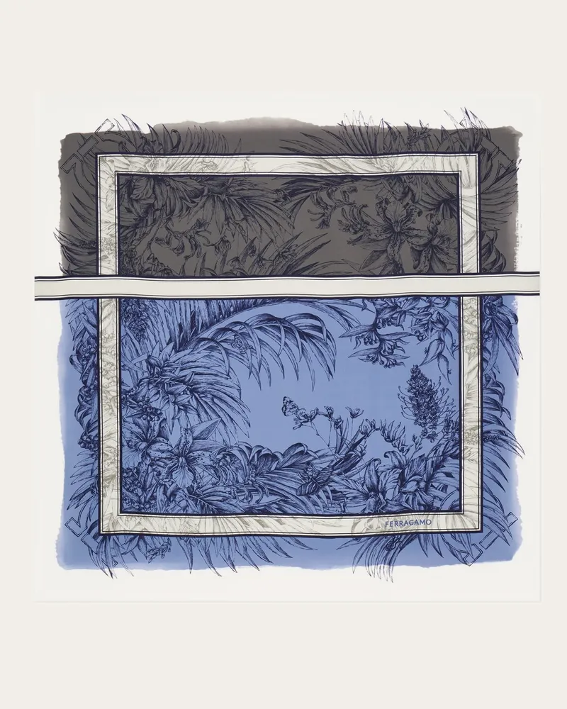 Ferragamo Damen Seidenhalstuch mit Gravure-Print Blau Blau