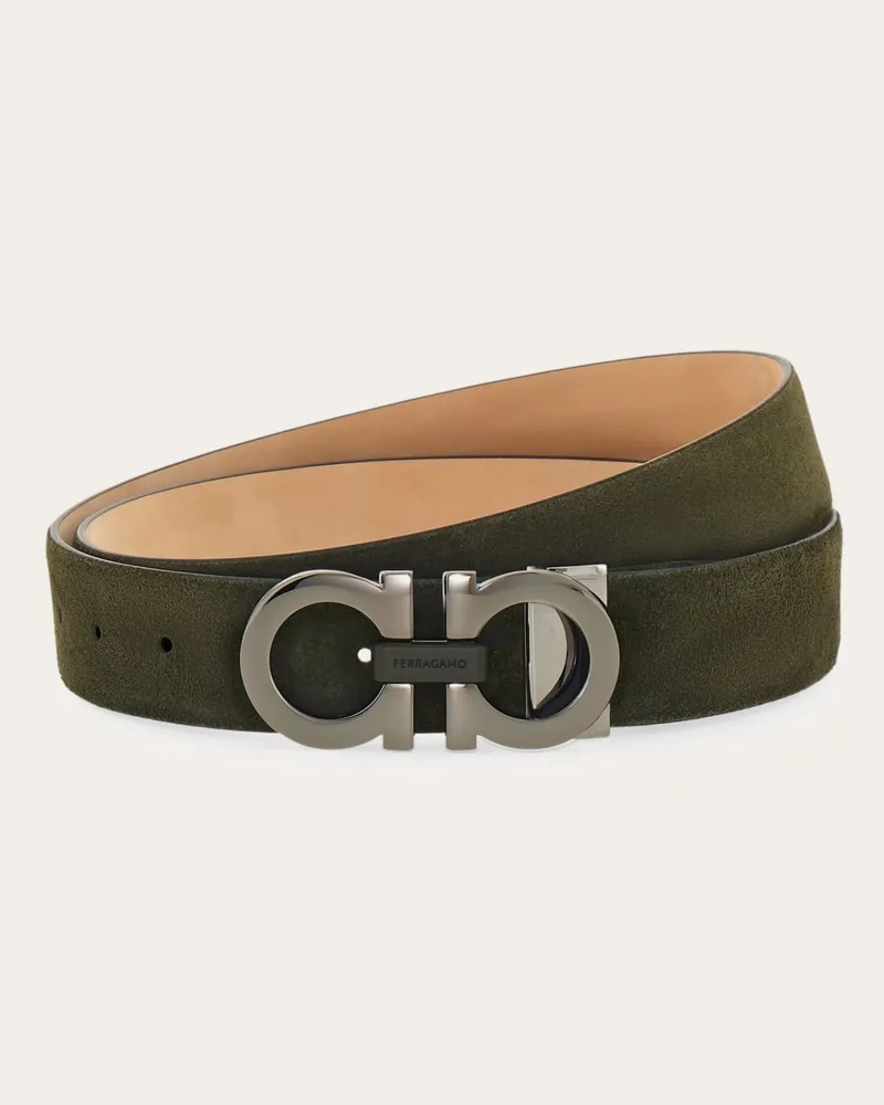 Ferragamo Herren Verstellbarer Gancini Gürtel Grün Grün