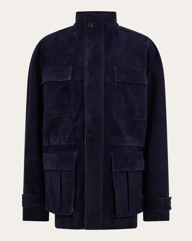 Ferragamo Herren Blouson aus Veloursleder Blau Blau