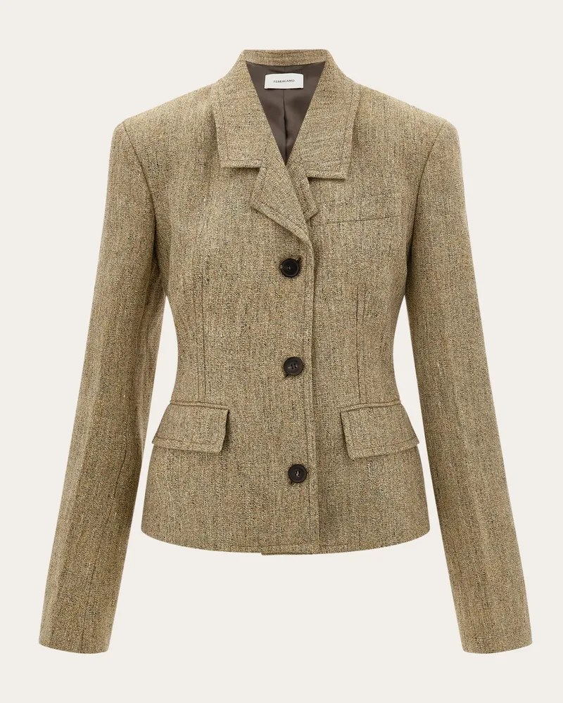 Ferragamo Damen Einreihiger Blazer Beige Beige