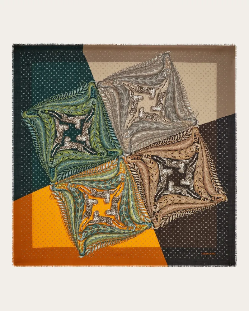 Ferragamo Damen Kaschmirstola mit Madras-Print Grün Grün