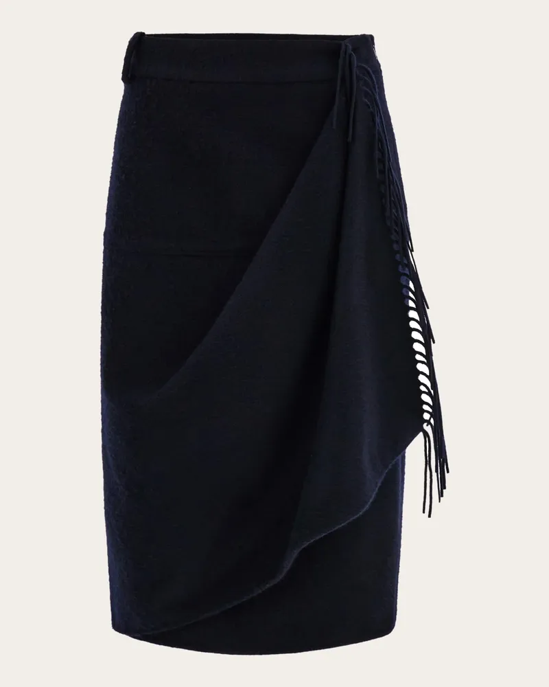 Ferragamo Damen Rock mit Überschlag und Fransen Blau Blau