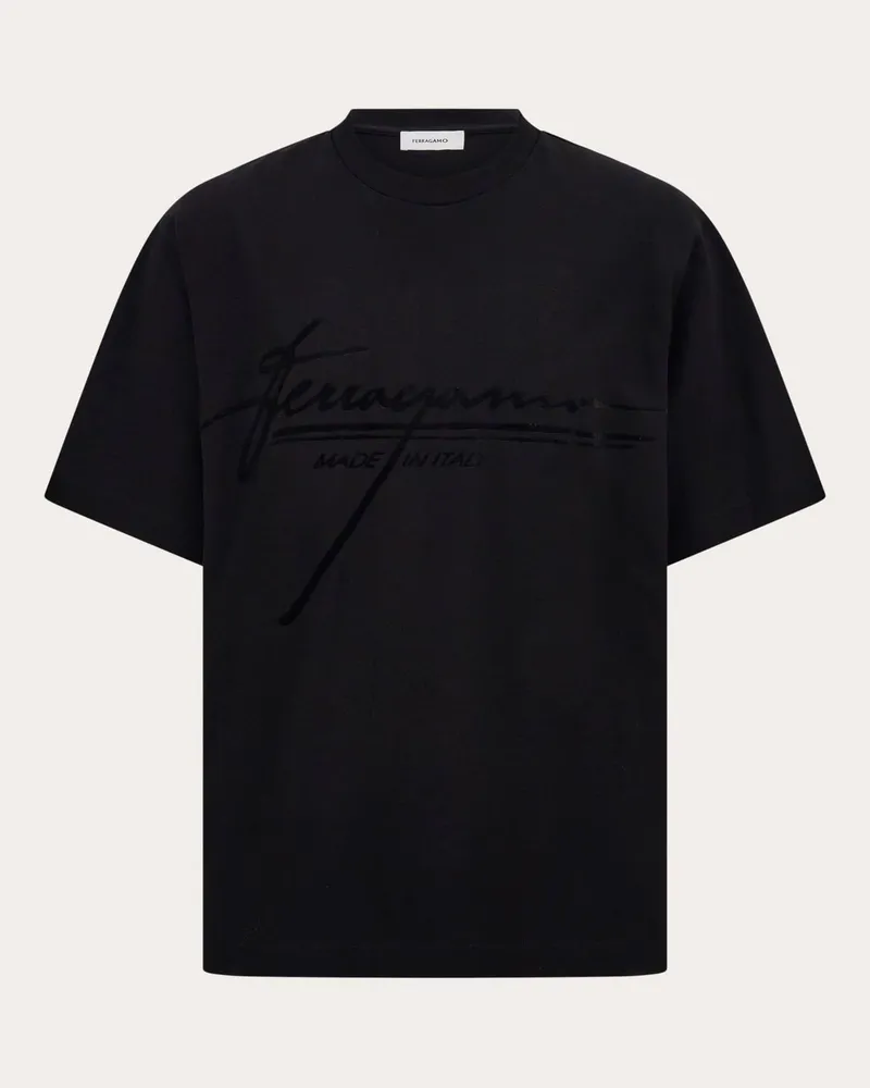Ferragamo Herren T-Shirt mit Signatur Schwarz Schwarz