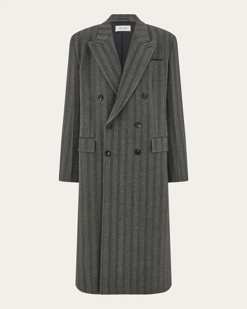 Ferragamo Herren Zweireihiger Chevron-Mantel Schwarz Schwarz