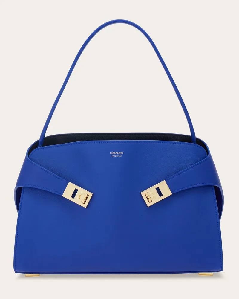 Ferragamo Damen Zweifarbige Schultertasche Hug Soft (M) Blau Blau
