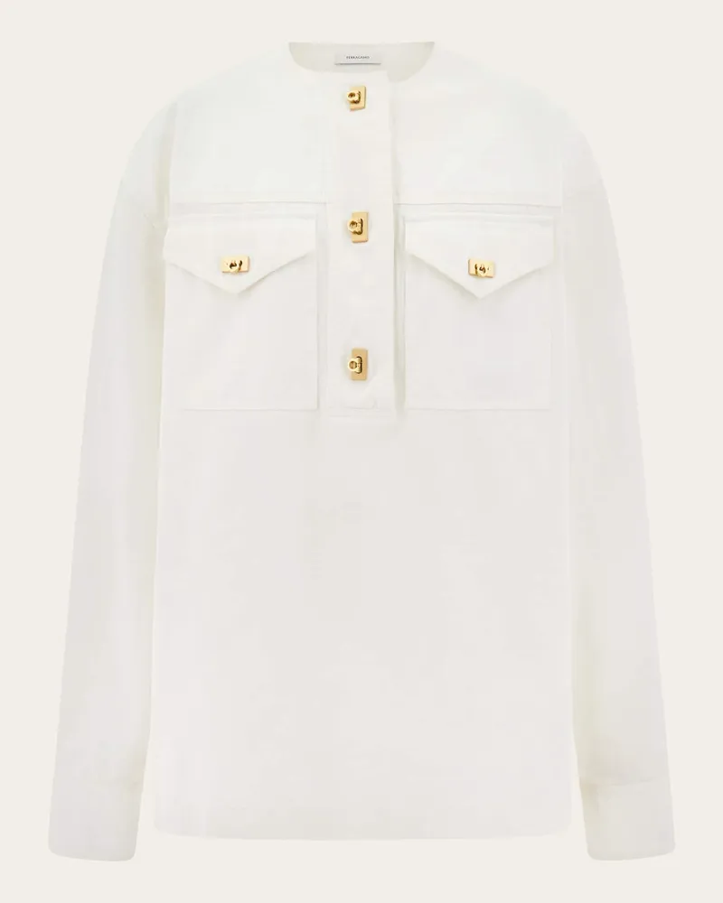 Ferragamo Damen Bluse aus gewaschenem Gabardine Weiß Weiß