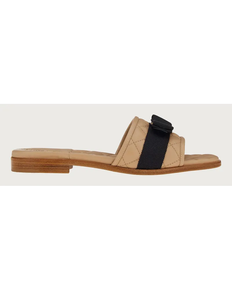 Ferragamo Damen Slide mit Vara-Schleife Beige Größe 5 Braun