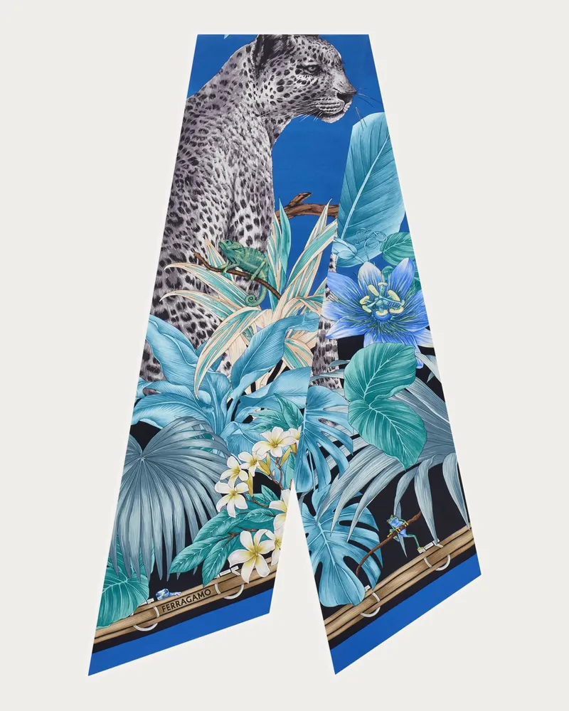 Ferragamo Damen Bandeau-Tuch mit-Raubkatzen-Print Blau Blau