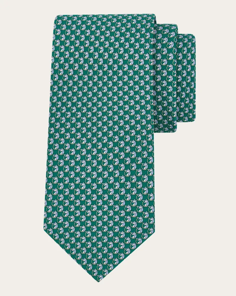 Ferragamo Herren Seidenkrawatte mit Pegasus-Print Grün Grün