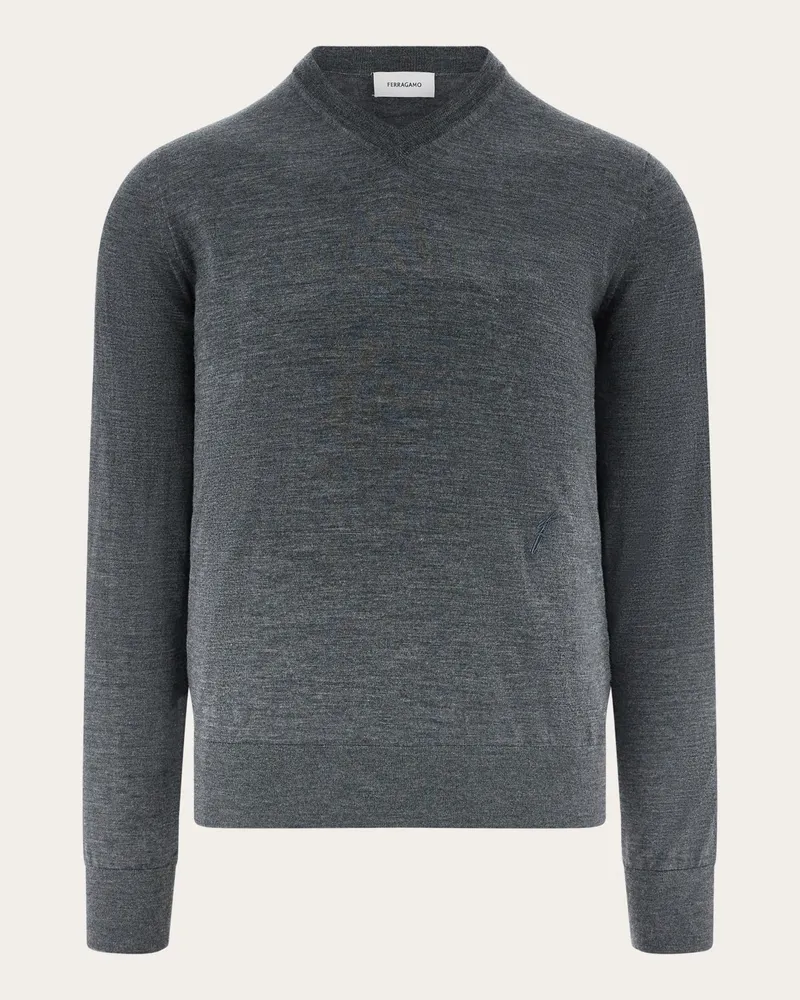 Ferragamo Herren Pullover mit V-Ausschnitt Grau Grau