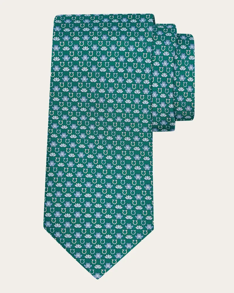 Ferragamo Herren Seidenkrawatte mit Frosch-Print Grün Grün