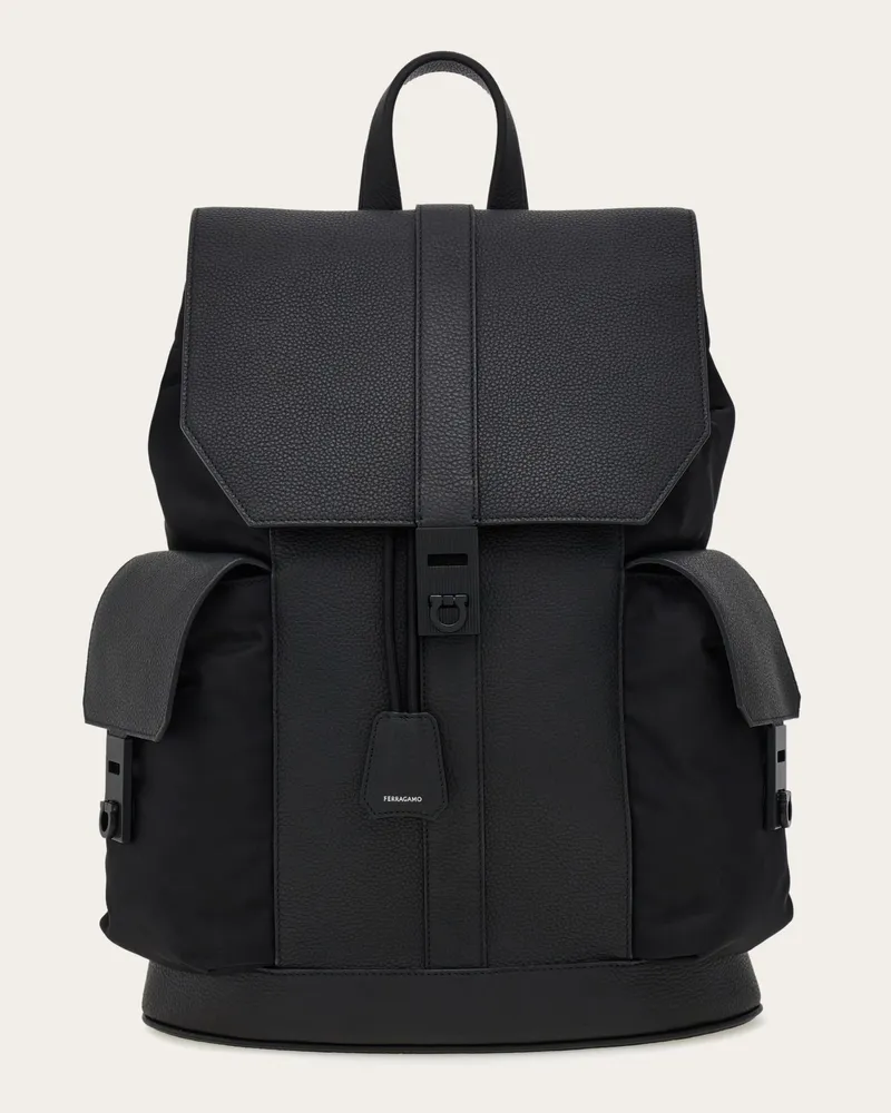 Ferragamo Herren Rucksack mit Doppeltasche Schwarz Schwarz