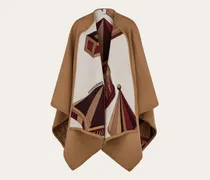 Damen Wende-Cape mit Renaissance-Geometrien-Print Beige