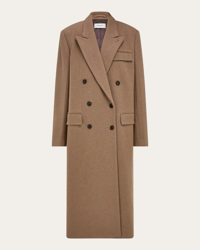 Ferragamo Damen Oversize-Mantel aus Jersey-Maschenware Beige Braun