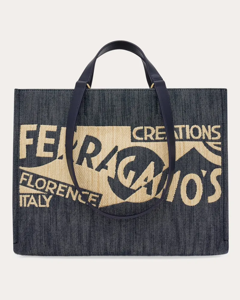 Ferragamo Damen Cabas mit Logo (L) Blau Blau