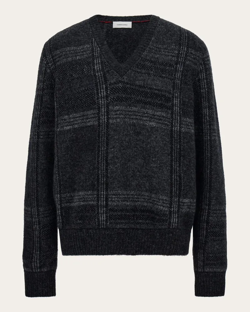 Ferragamo Herren Pullover mit Schottenkaros Grau Grau