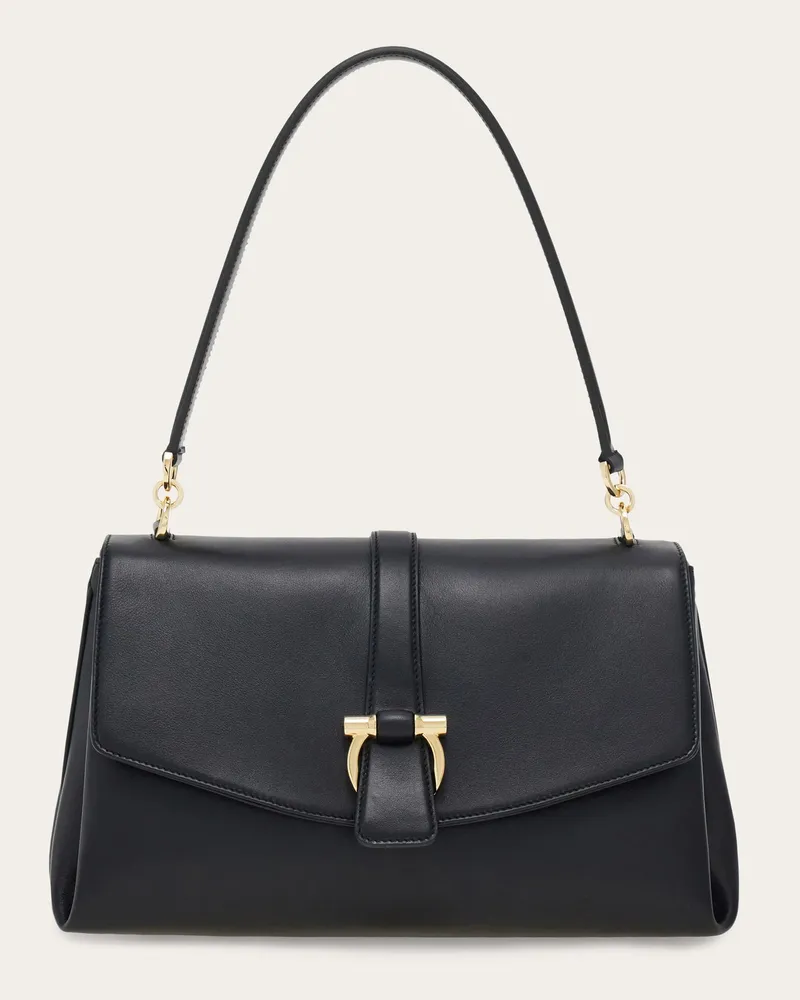 Ferragamo Damen Schultertasche mit Klappe (S) Schwarz Schwarz
