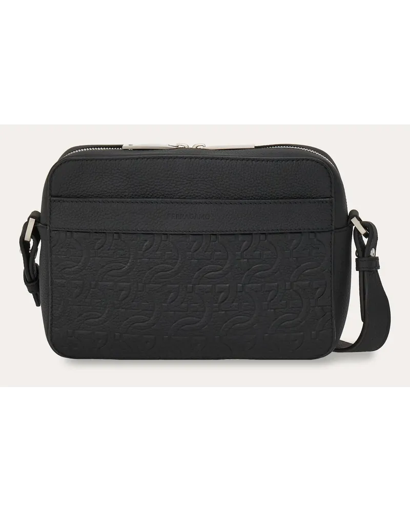Ferragamo Herren Kuriertasche mit Gancini-Prägung Schwarz Schwarz