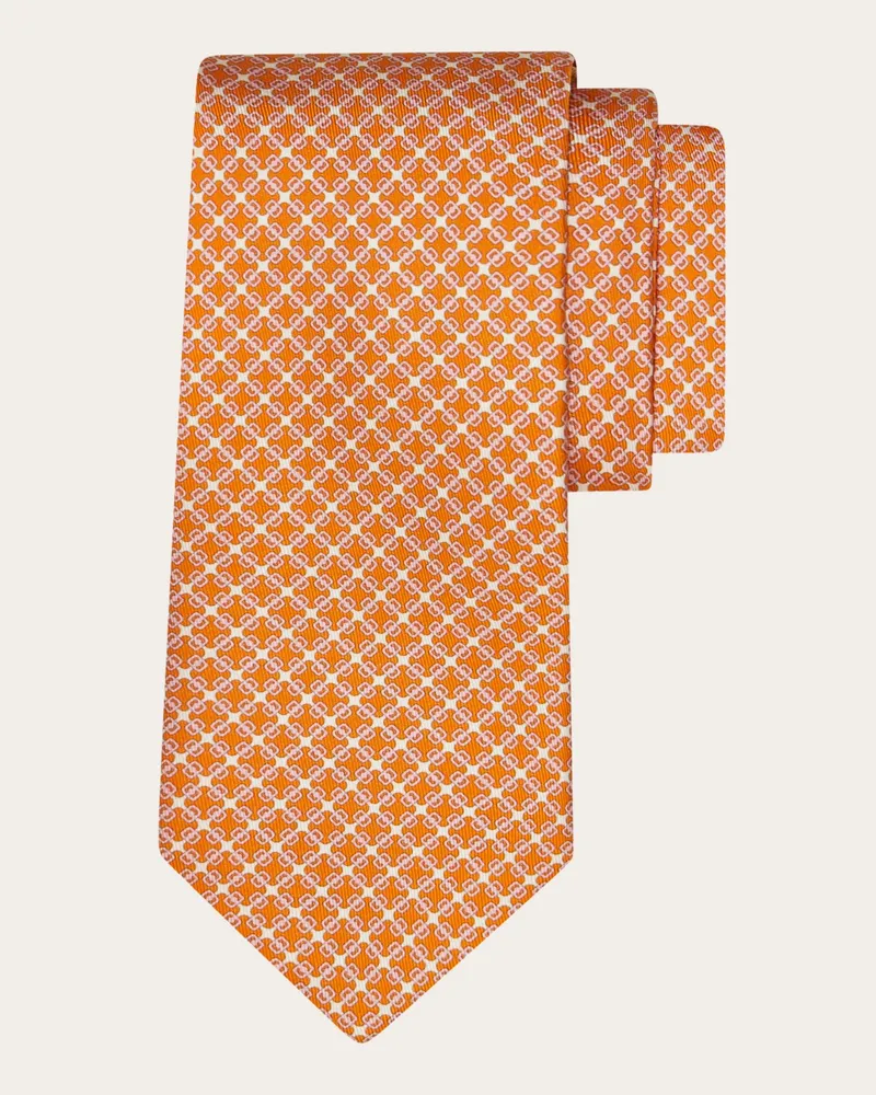 Ferragamo Herren Seidenkrawatte mit Vara-Plaketten-Print Orange Orange