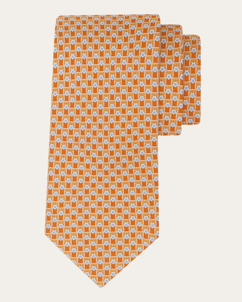 Ferragamo Herren Seidenkrawatte mit Turnier-Print Orange Orange