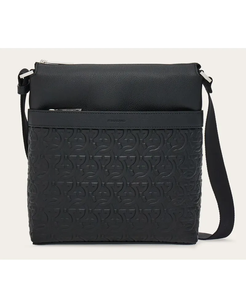 Ferragamo Herren Kuriertasche mit Gancini-Prägung Schwarz Schwarz