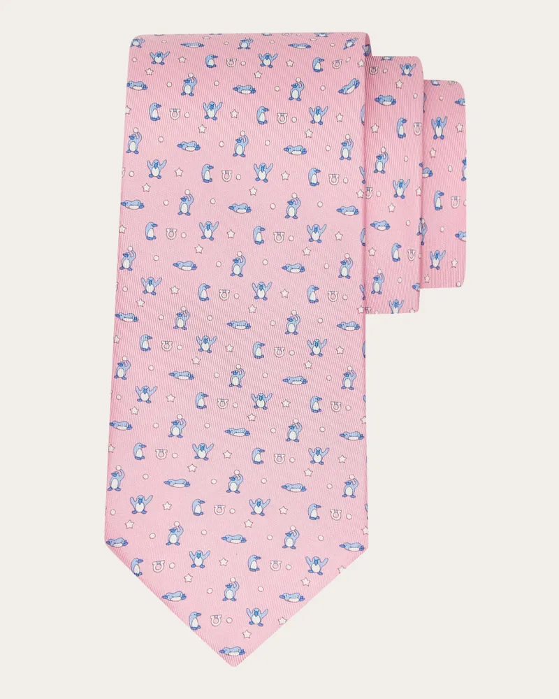 Ferragamo Herren Seidenkrawatte mit Pinguin-Print Rosa Rosa
