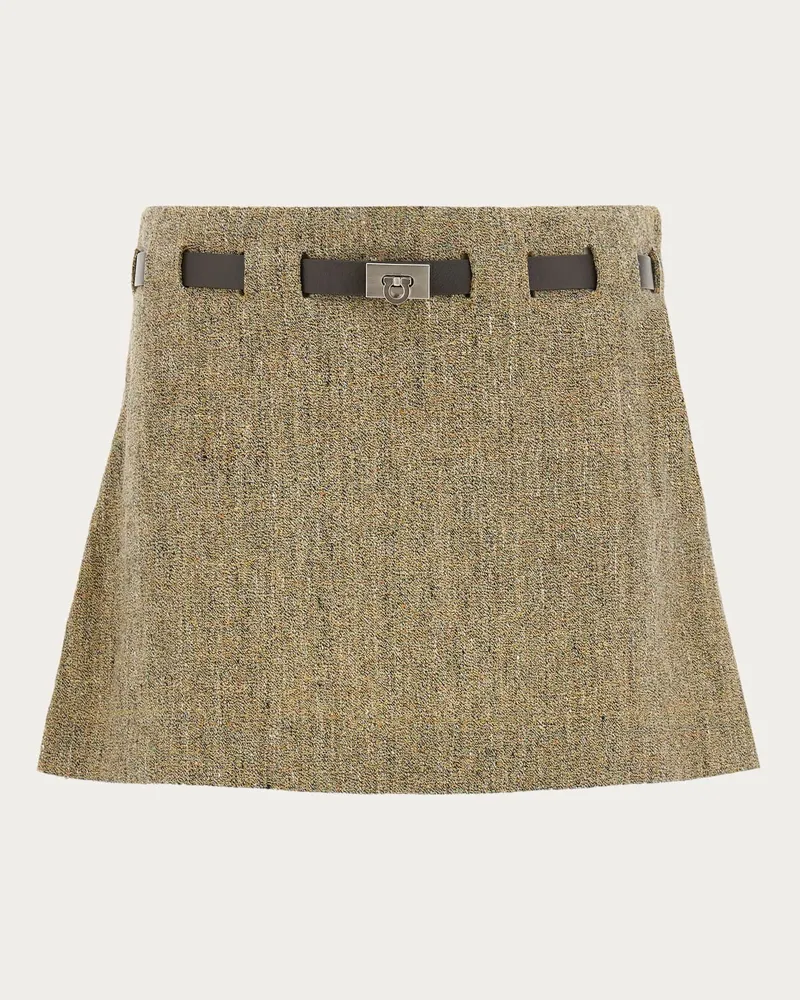 Ferragamo Damen Minirock mit Gancini Gürtel Beige Beige