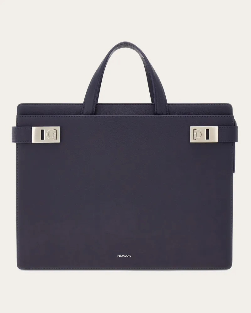 Ferragamo Herren Aktentasche mit Gancini-Schnallen (S) Blau Blau