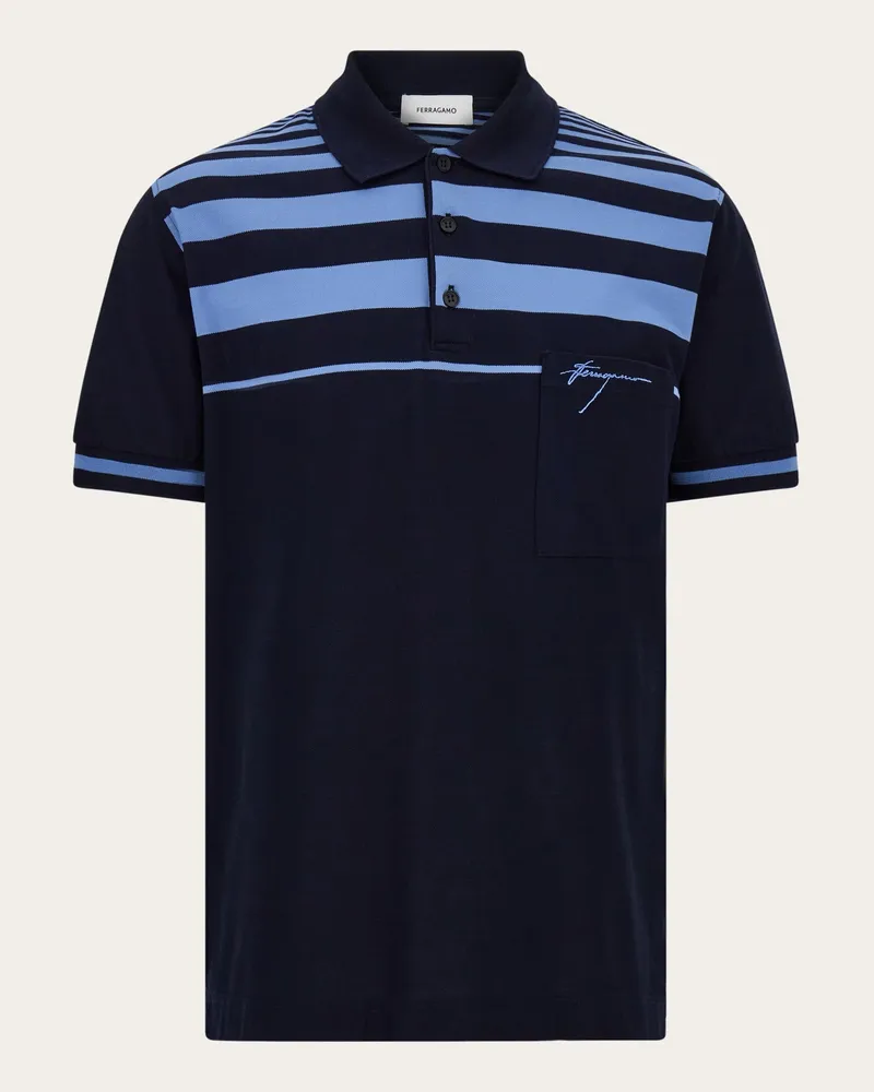 Ferragamo Herren Gestreiftes Polohemd Blau Blau