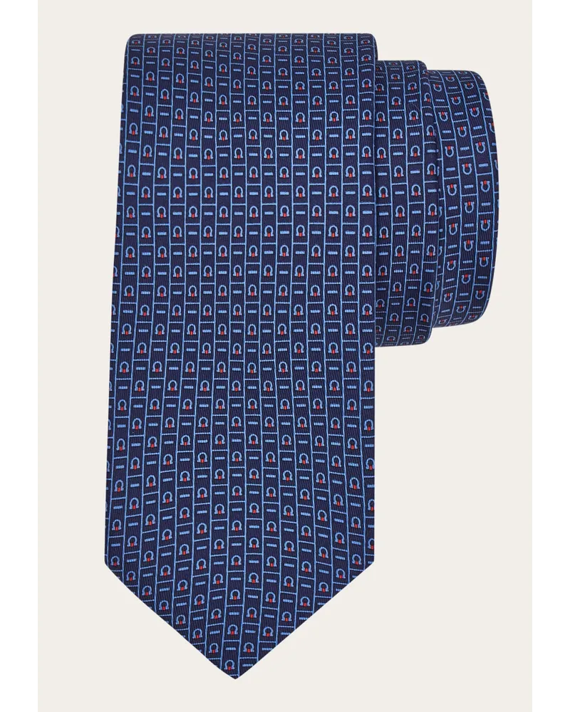 Ferragamo Herren Seidenkrawatte mit Ferragamo-Monogramm-Print Blau Blau