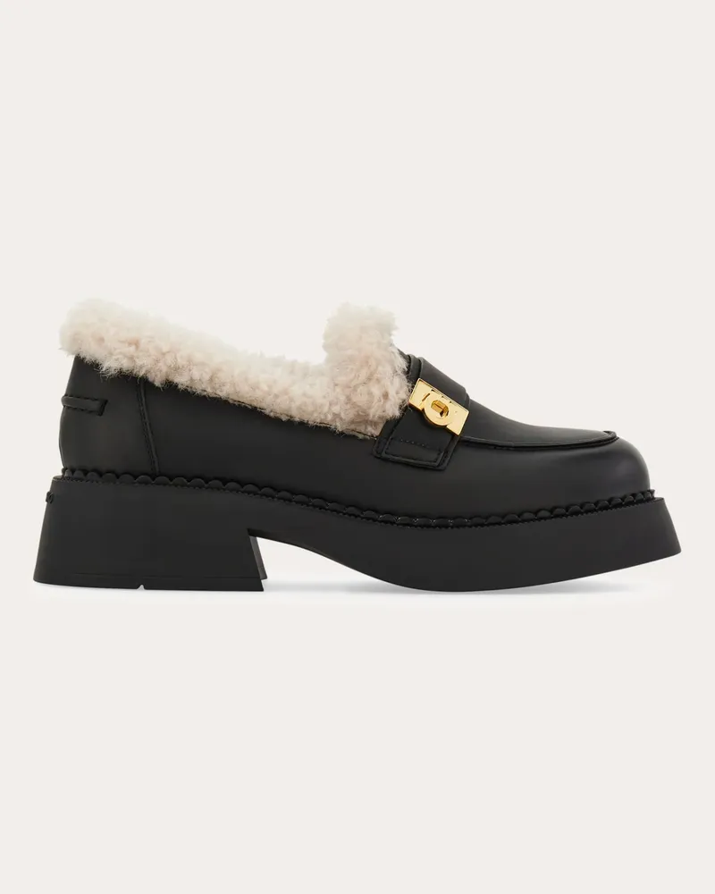 Ferragamo Damen Loafer mit Hug-Schnalle Schwarz Größe 5 Schwarz