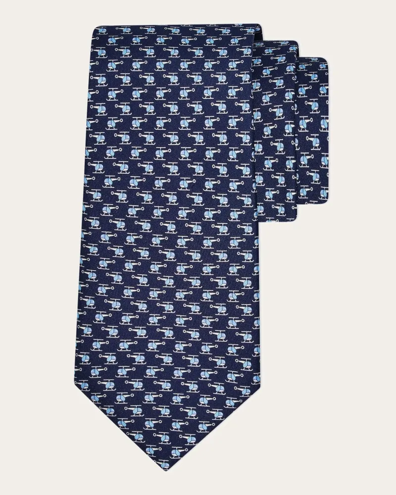 Ferragamo Herren Seidenkrawatte mit Helicopter-Print Blau Blau