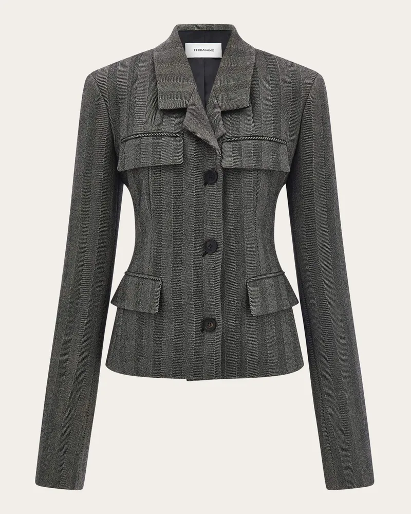 Ferragamo Damen Einreihiger Chevron-Blazer Schwarz Schwarz
