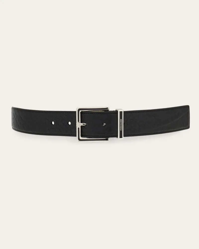 Ferragamo Herren Fester Gürtel mit kantiger Schnalle Schwarz Schwarz