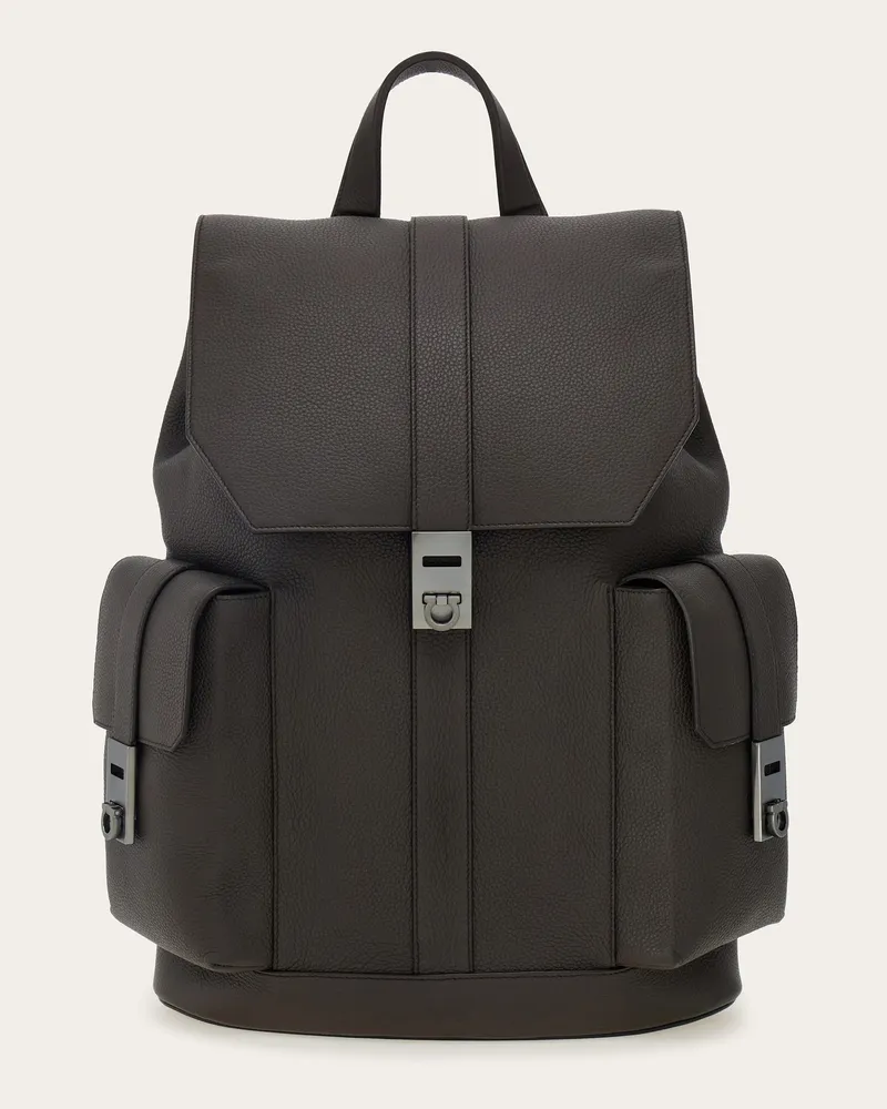 Ferragamo Herren Rucksack mit Doppeltasche Braun Braun