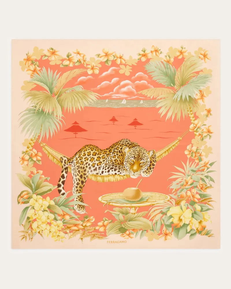 Ferragamo Damen Seidenhalstuch mit Jungle-Print Rosa Rosa