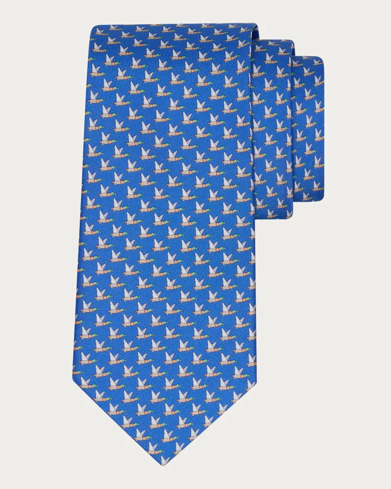 Ferragamo Herren Seidenkrawatte mit Stockenten-Print Blau Blau