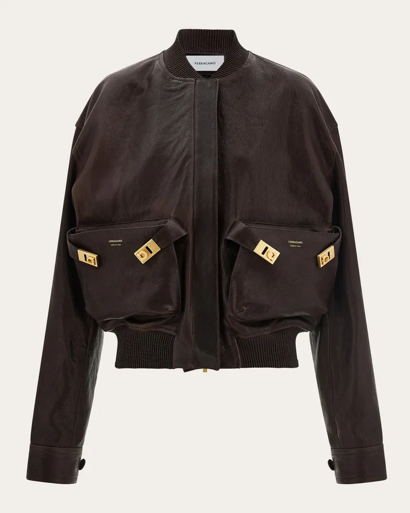 Ferragamo Damen Bomberjacke aus Leder Braun Braun