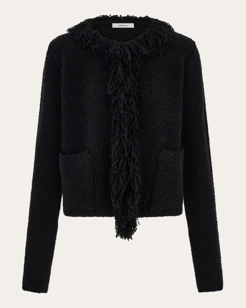 Ferragamo Damen Strickjacke mit Fransen Schwarz Schwarz
