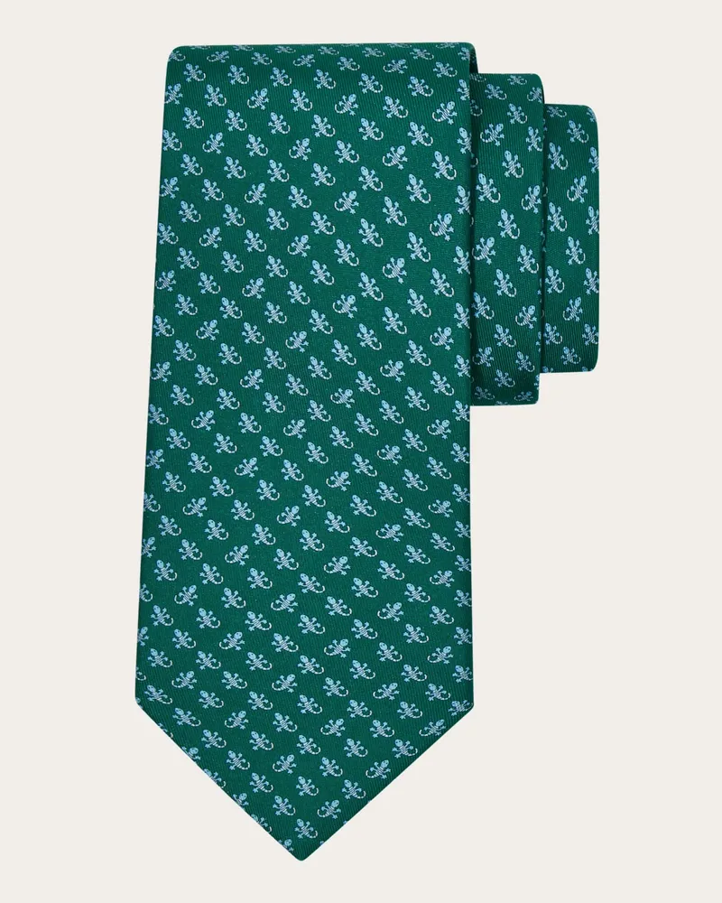 Ferragamo Herren Seidenkrawatte mit Gecko-Print Grün Grün